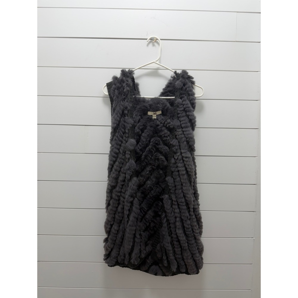 ya Los Angeles Grey Hooded Rabbit Fur Vest Size Small Medium Y2K